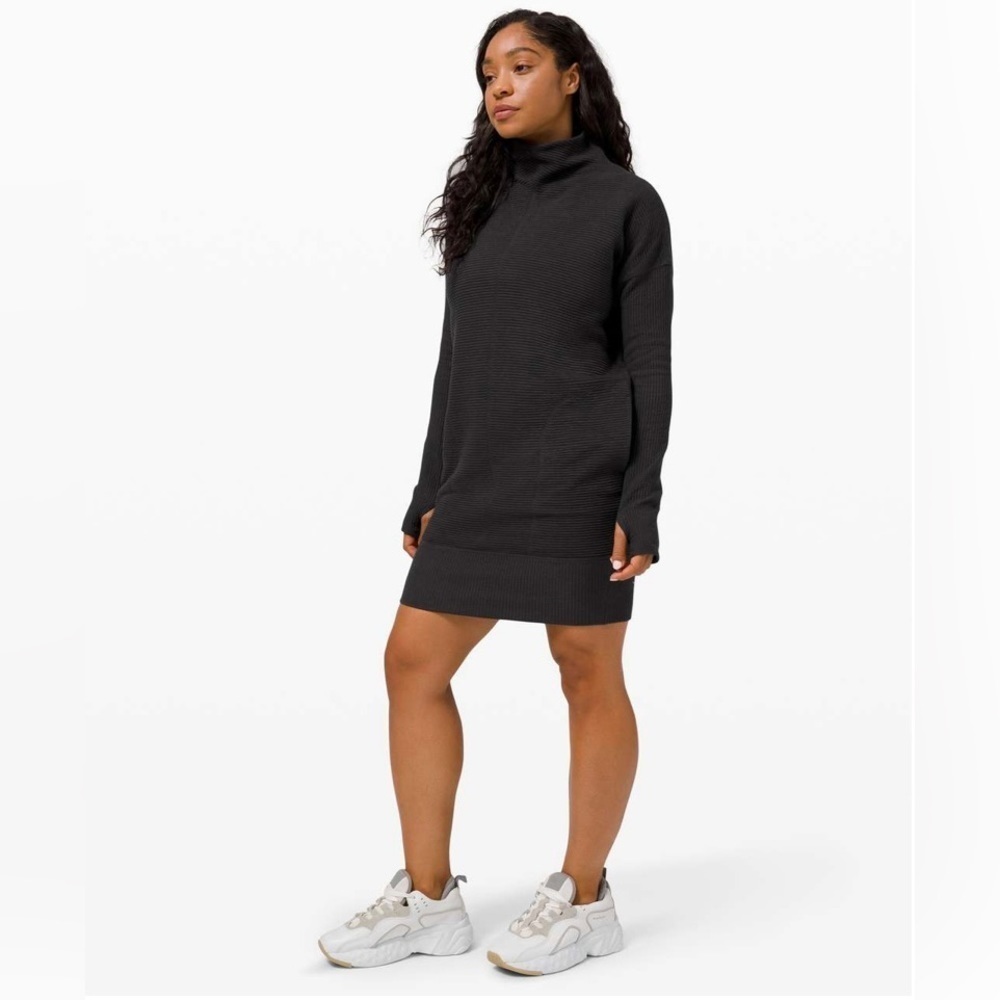 Lululemon Call For Cozy Dress Black Ribbed Sz 4 - Picture 2 of 10